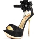 Moda Floral adornadas Stiletto Salto Alto Preto PU Ankle Str