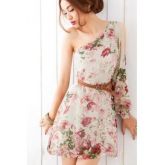 Moda de um ombro manga comprida Hetero Apricot Chiffon Mini