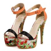Moda Fowers Plataforma Stiletto Salto Alto Laranja