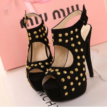 Moda Rivet Embellished estilete sandálias de salto alto de c